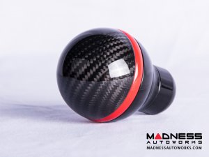 FIAT 500 Gear Shift Knob - Black Italy  - Carbon Fiber Top/ Black Base and Red Side Stripe